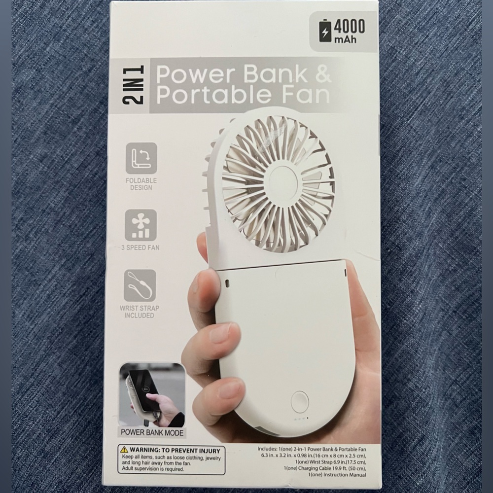 2-in-1 POWER BANK & Portable Fan 4000 mAh  New in Box